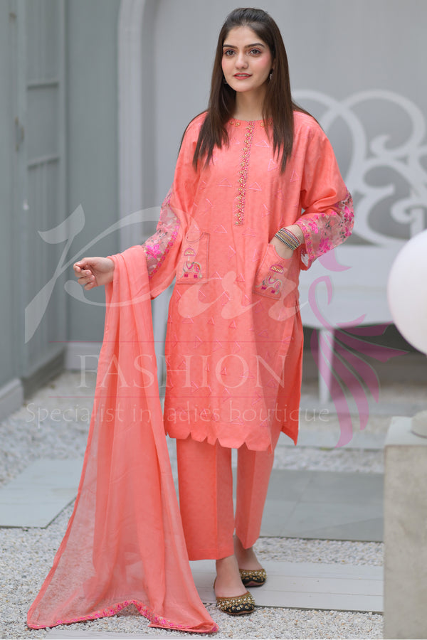 3PC EMB Jacquard Lawn Dress