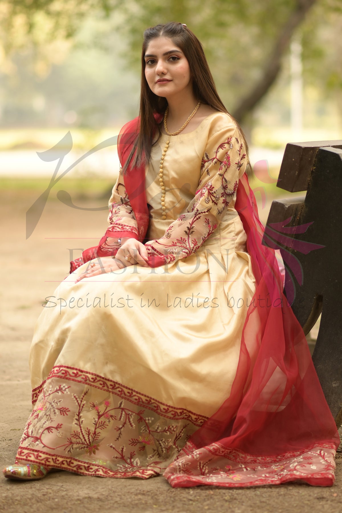 3PC Embroidered Silk Maxi