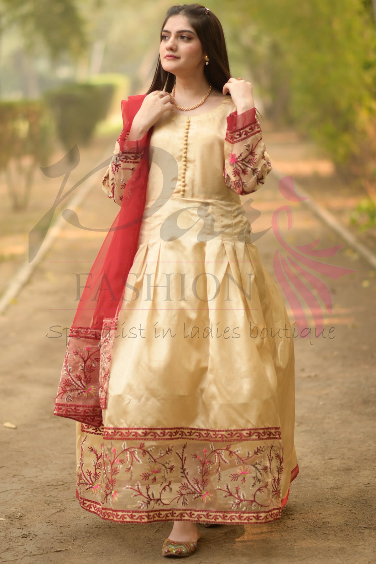 3PC Embroidered Silk Maxi