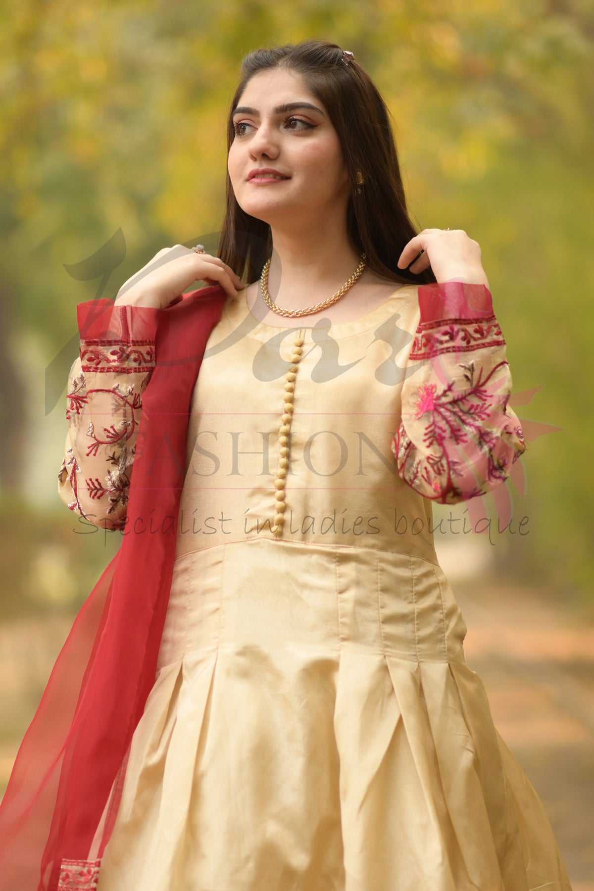 3PC Embroidered Silk Maxi