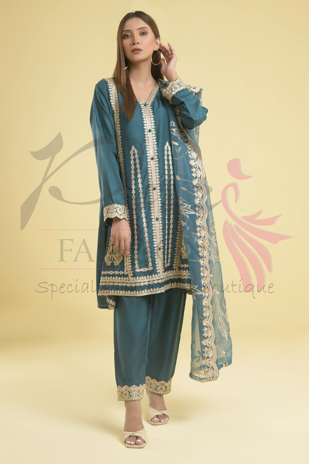 3PC Viscous Embroidered Dress