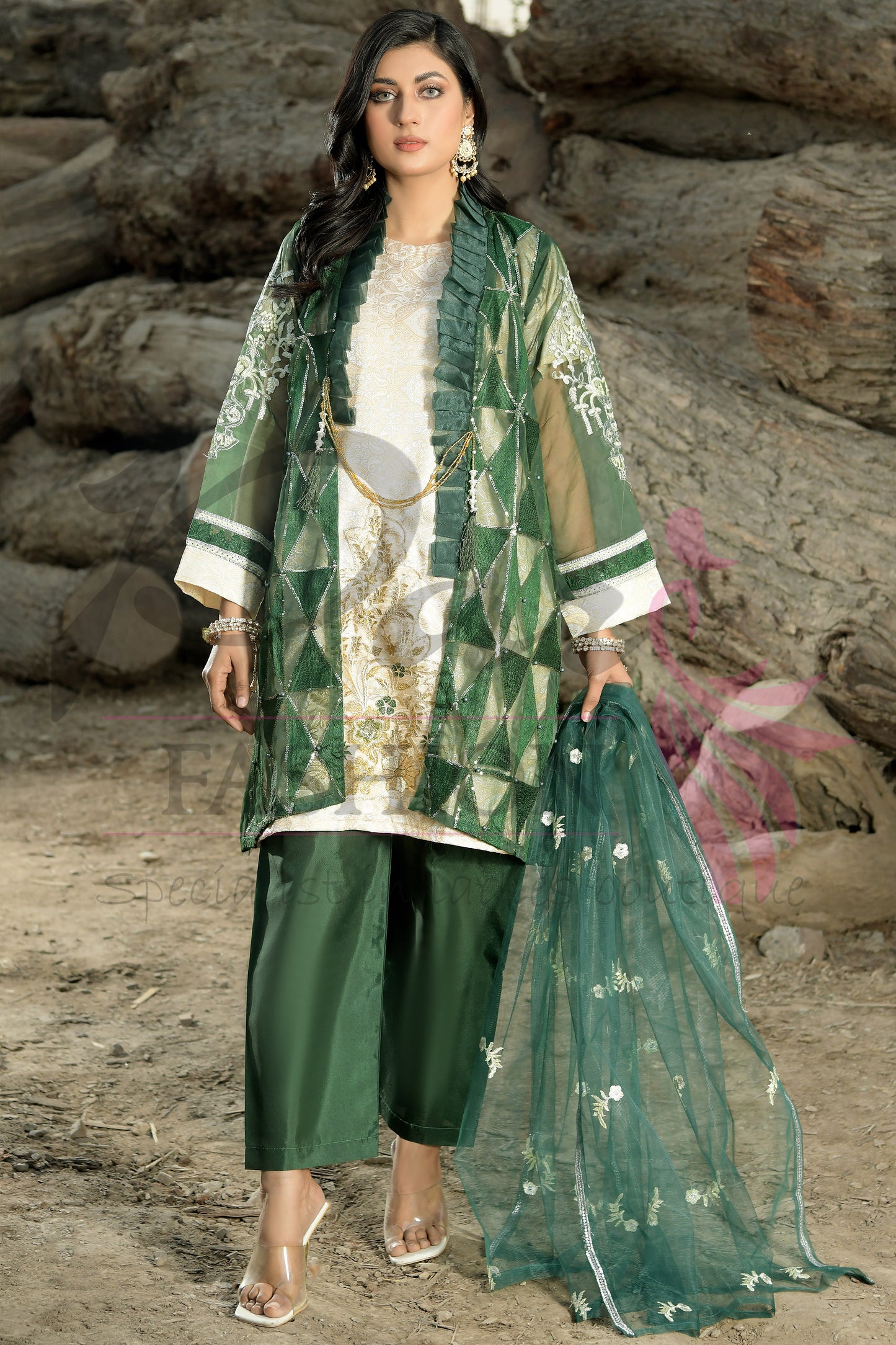 3PC Gown Embroidered