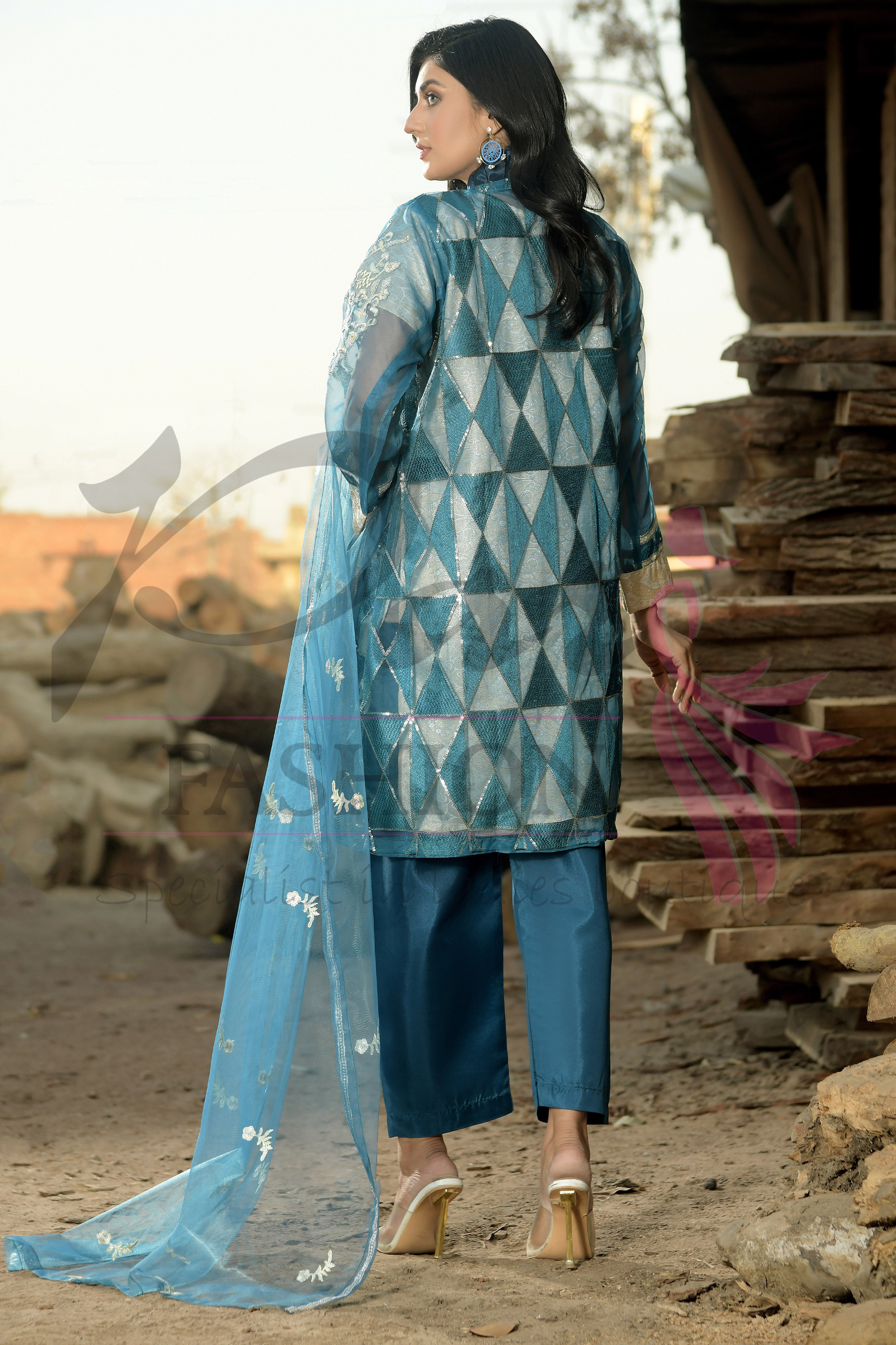 3PC Gown Embroidered