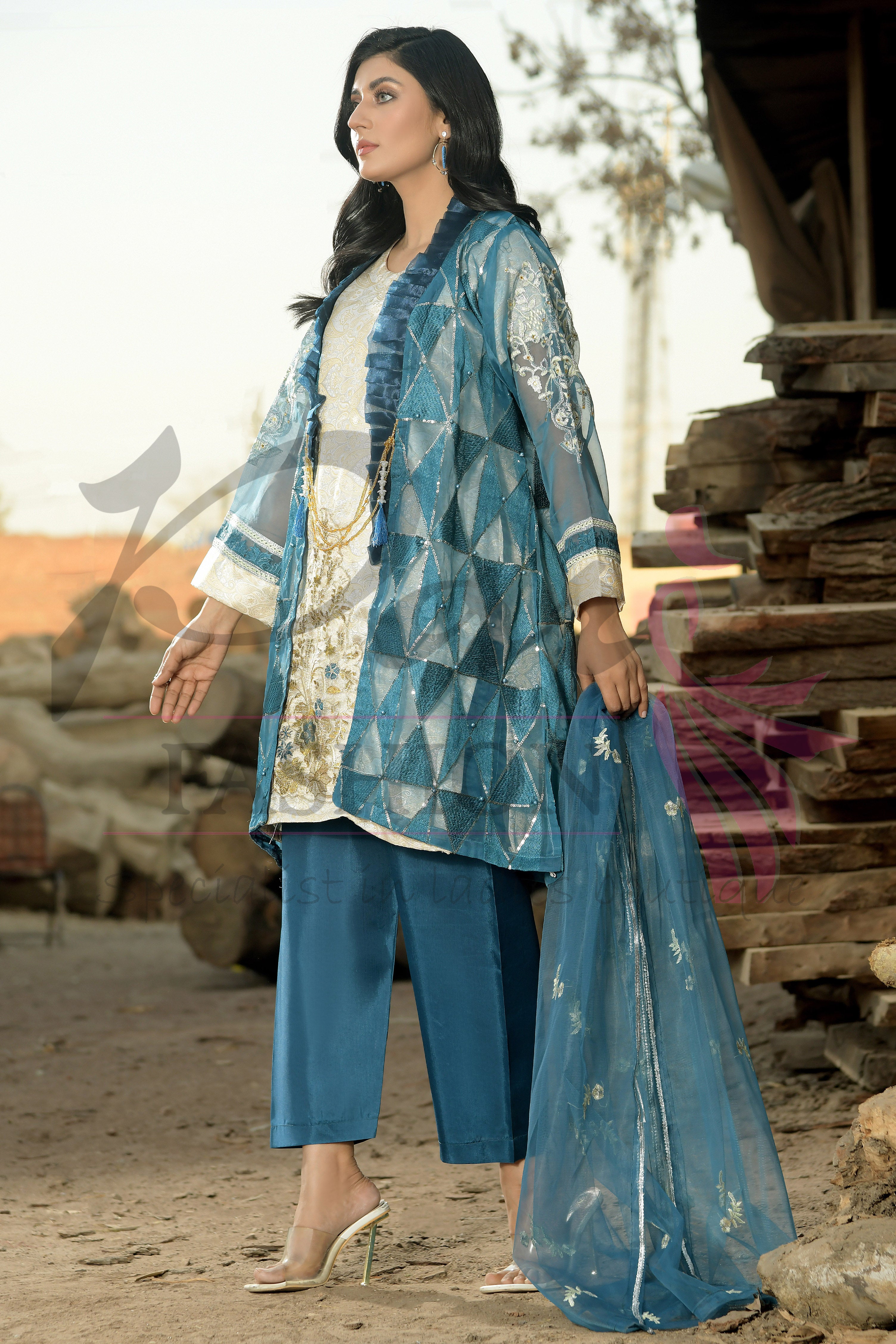 3PC Gown Embroidered