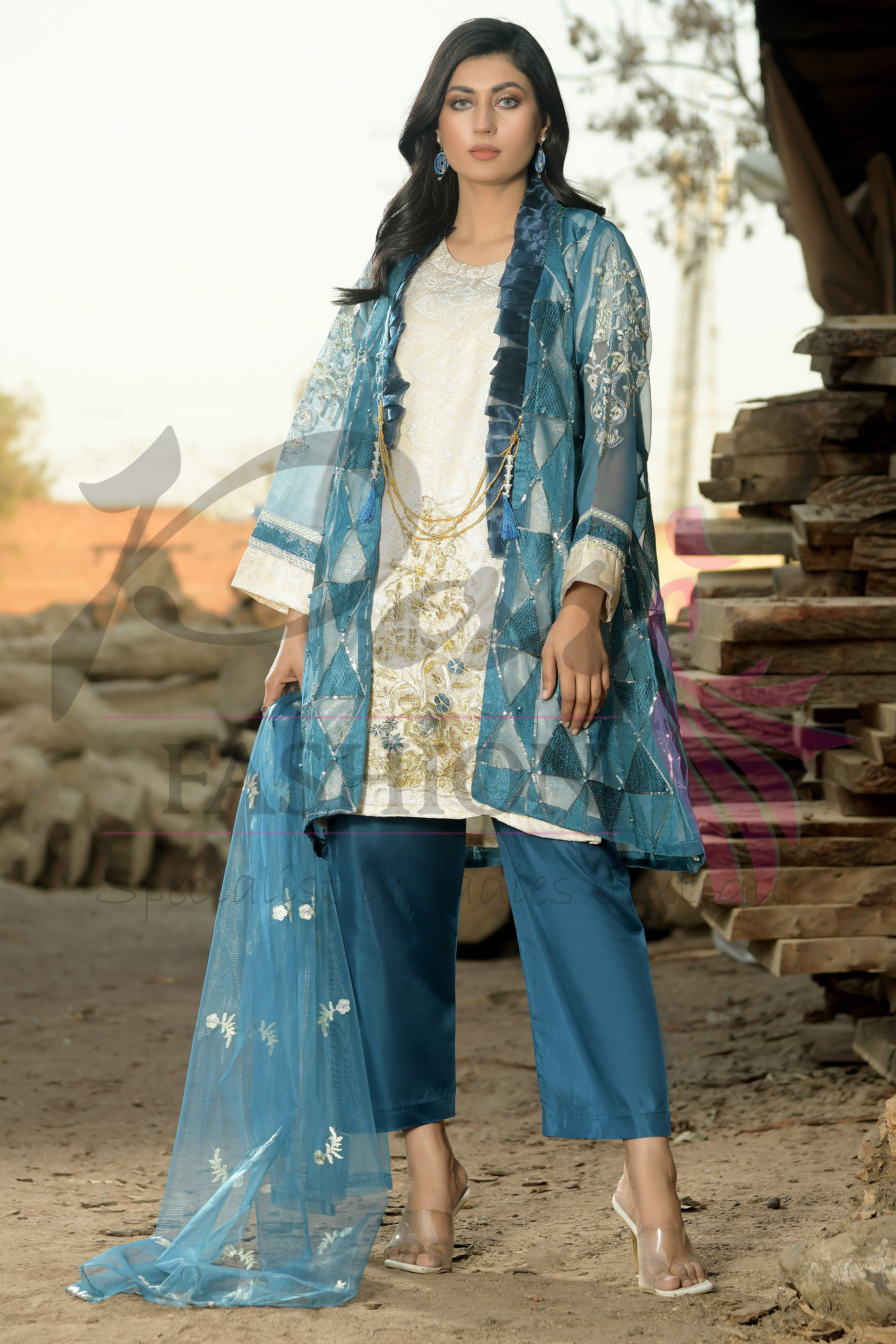 3PC Gown Embroidered