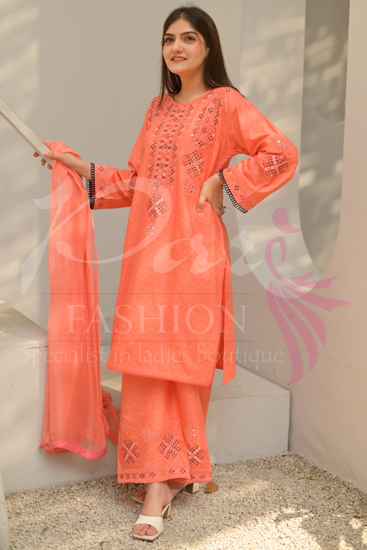 3PC Embroidered jacquard lawn Dress