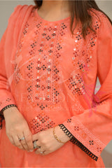 3PC Embroidered jacquard lawn Dress