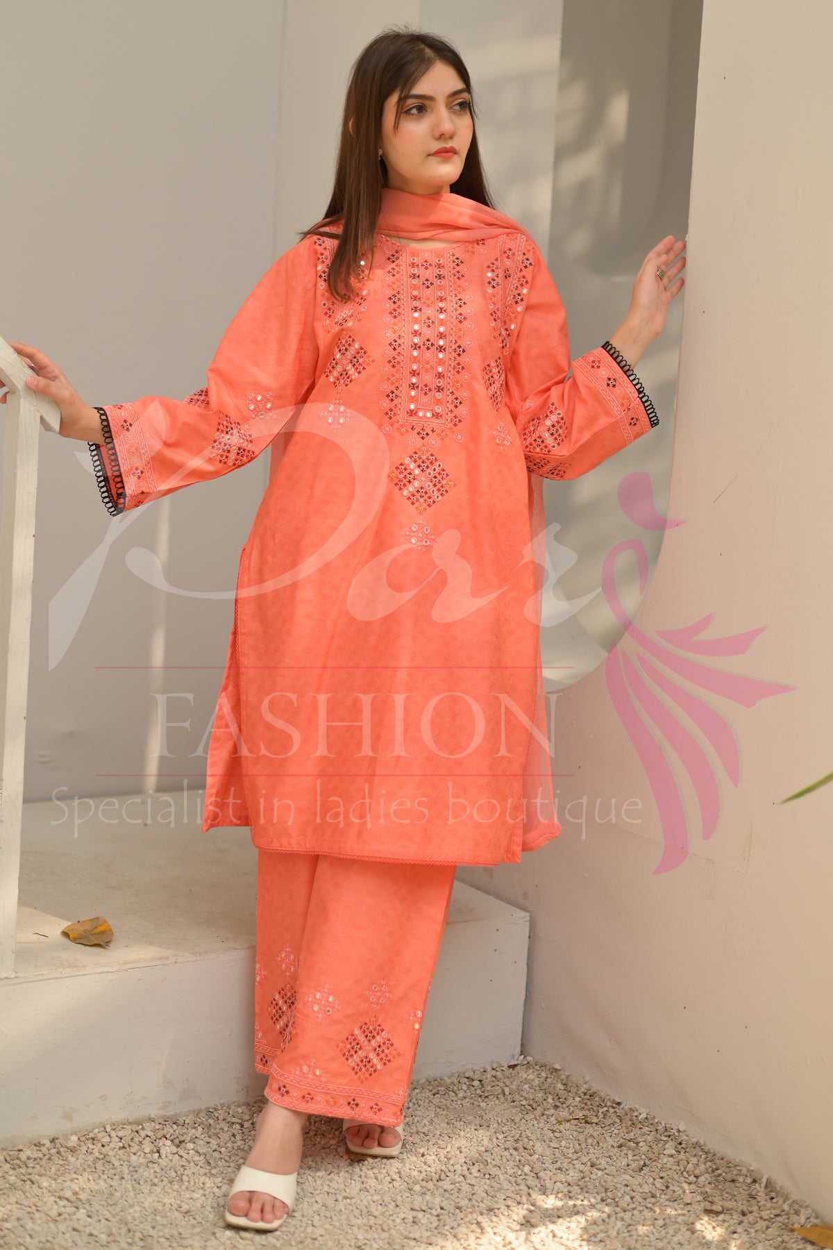3PC Embroidered jacquard lawn Dress