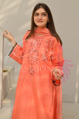 3PC Embroidered jacquard lawn Dress