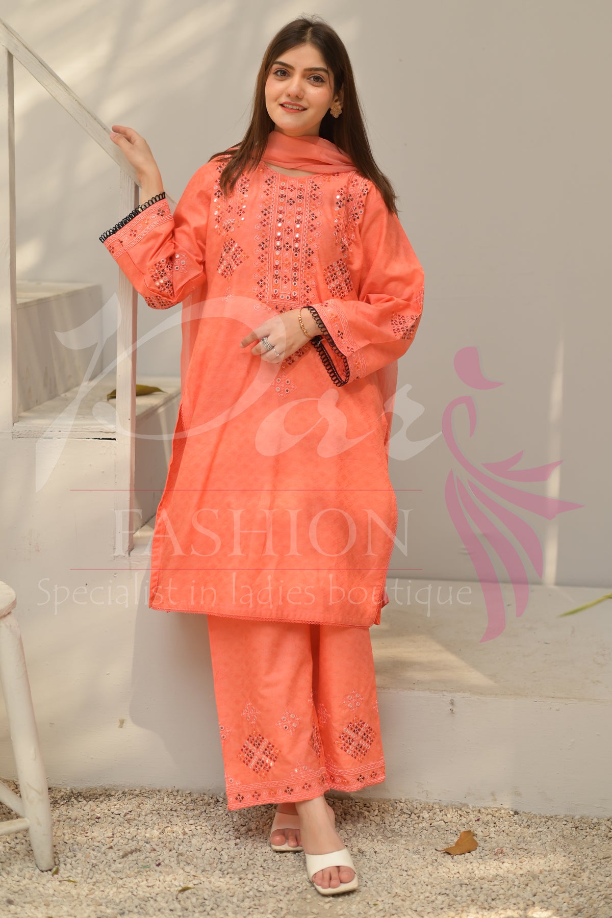 3PC Embroidered jacquard lawn Dress