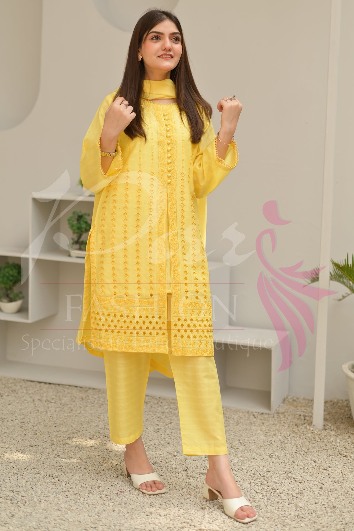 3PC Embroidered jacquard lawn Dress