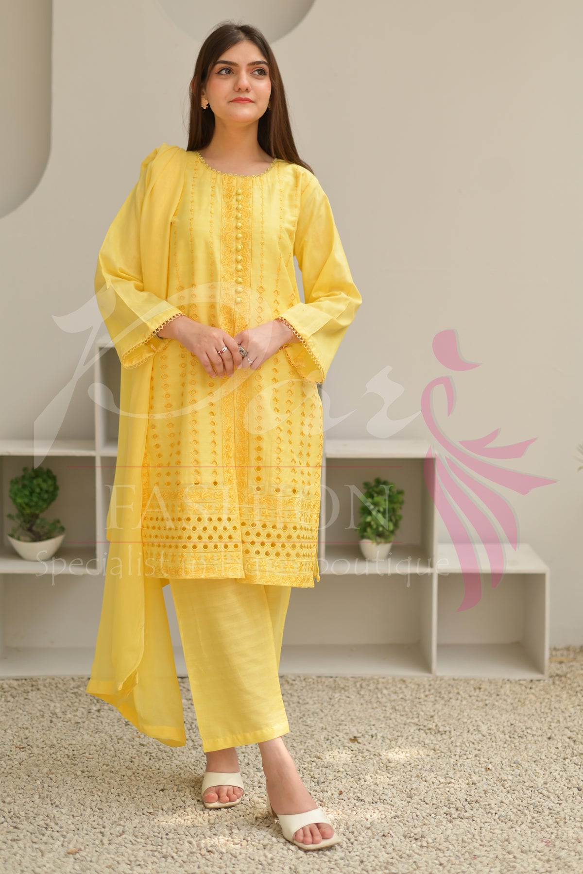 3PC Embroidered jacquard lawn Dress