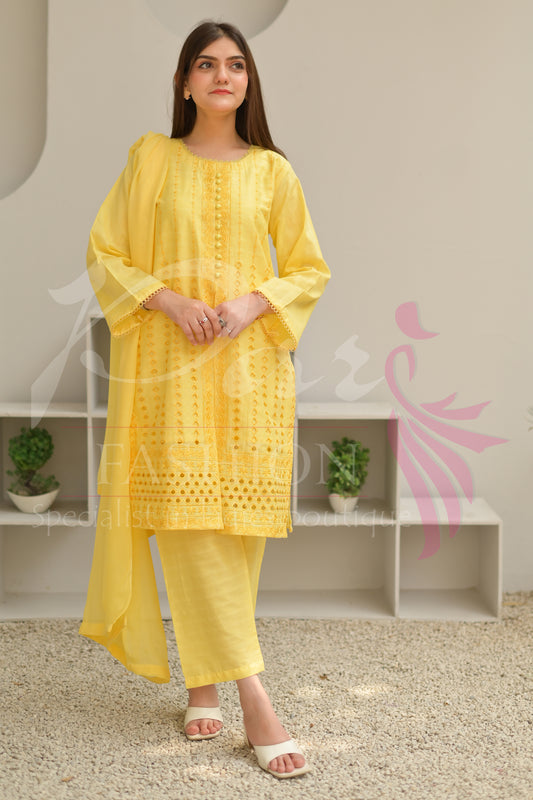3PC Embroidered jacquard lawn Dress