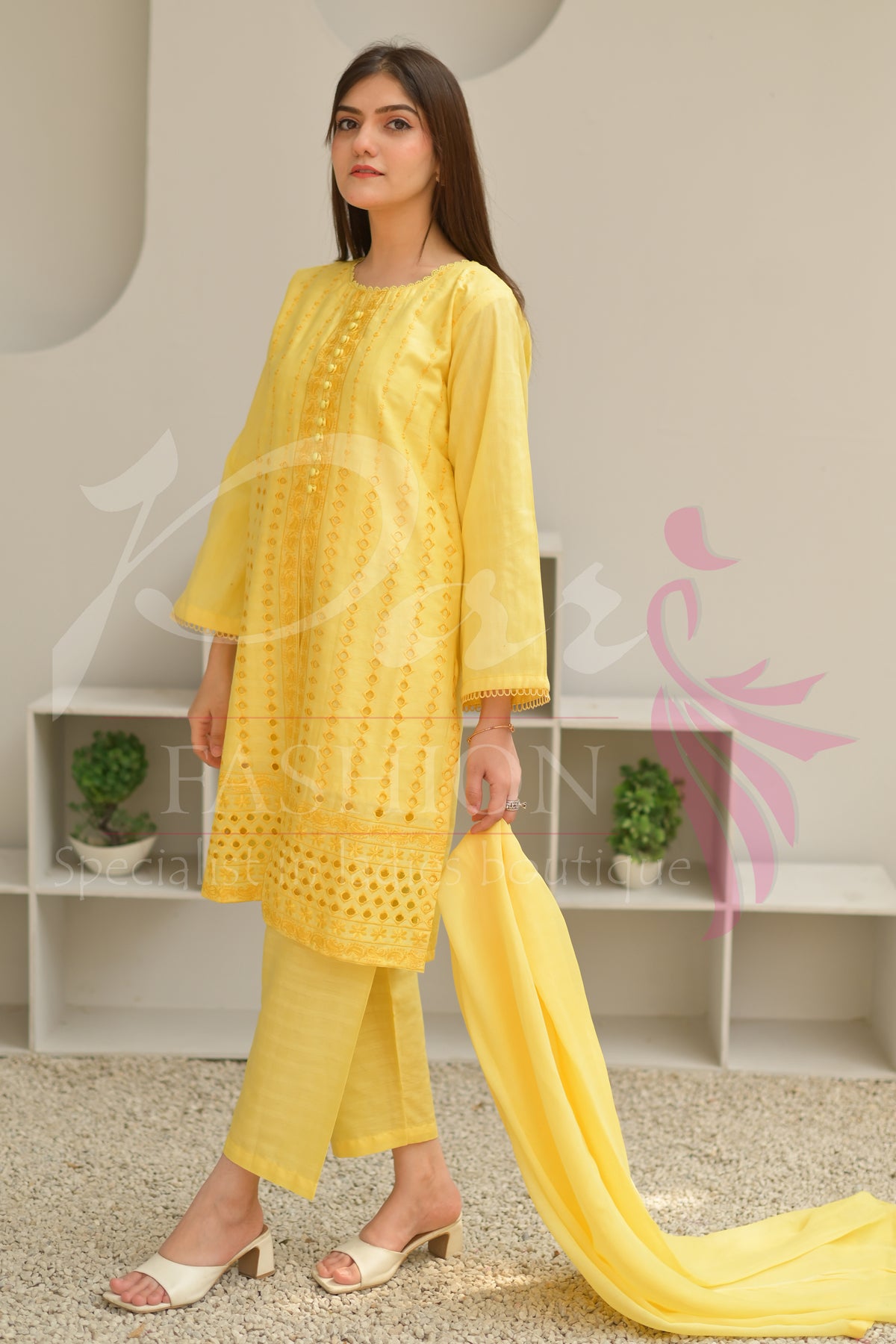 3PC Embroidered jacquard lawn Dress