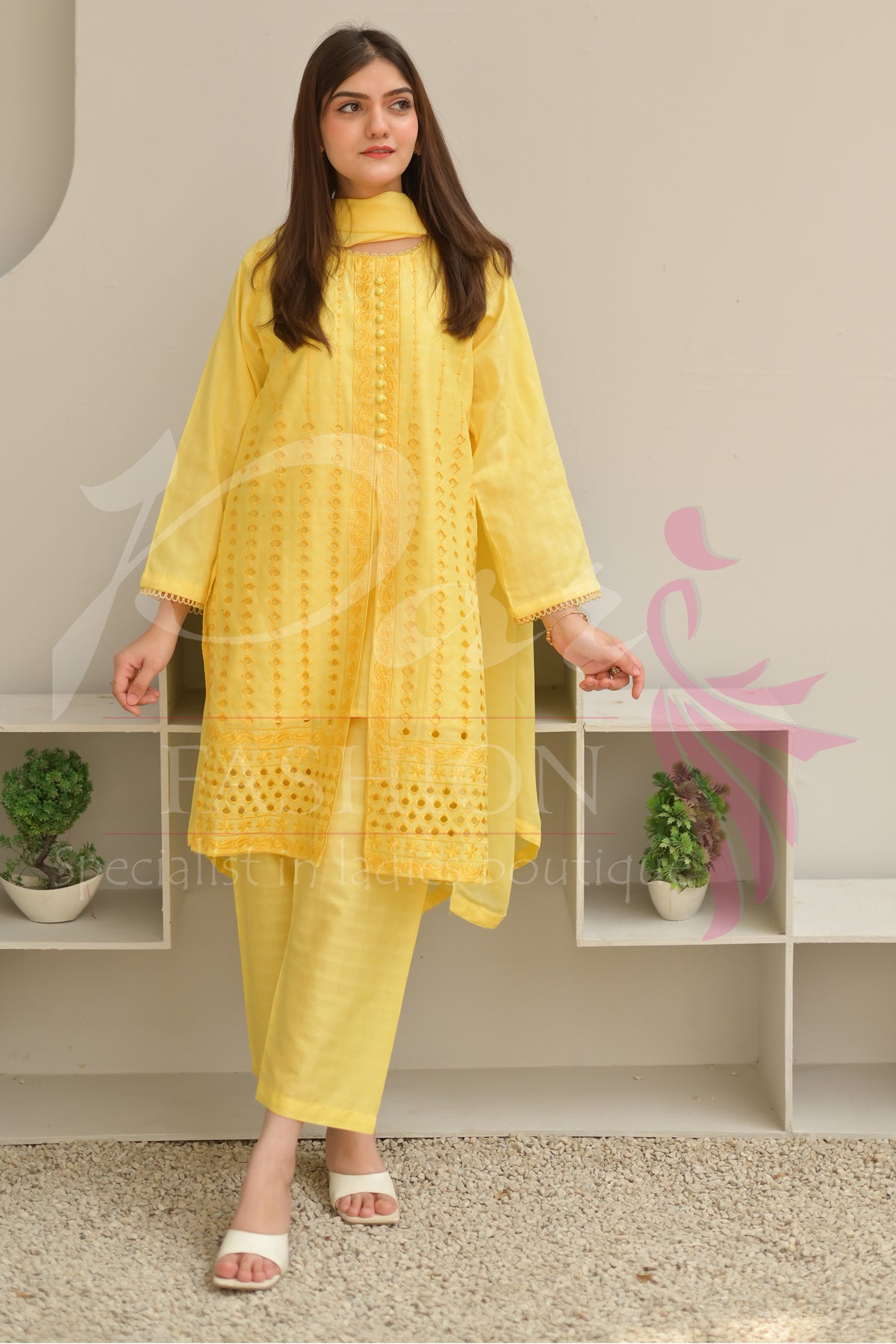 3PC Embroidered jacquard lawn Dress