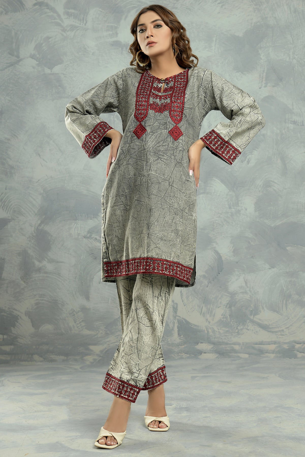 2PC Embroidered Dress