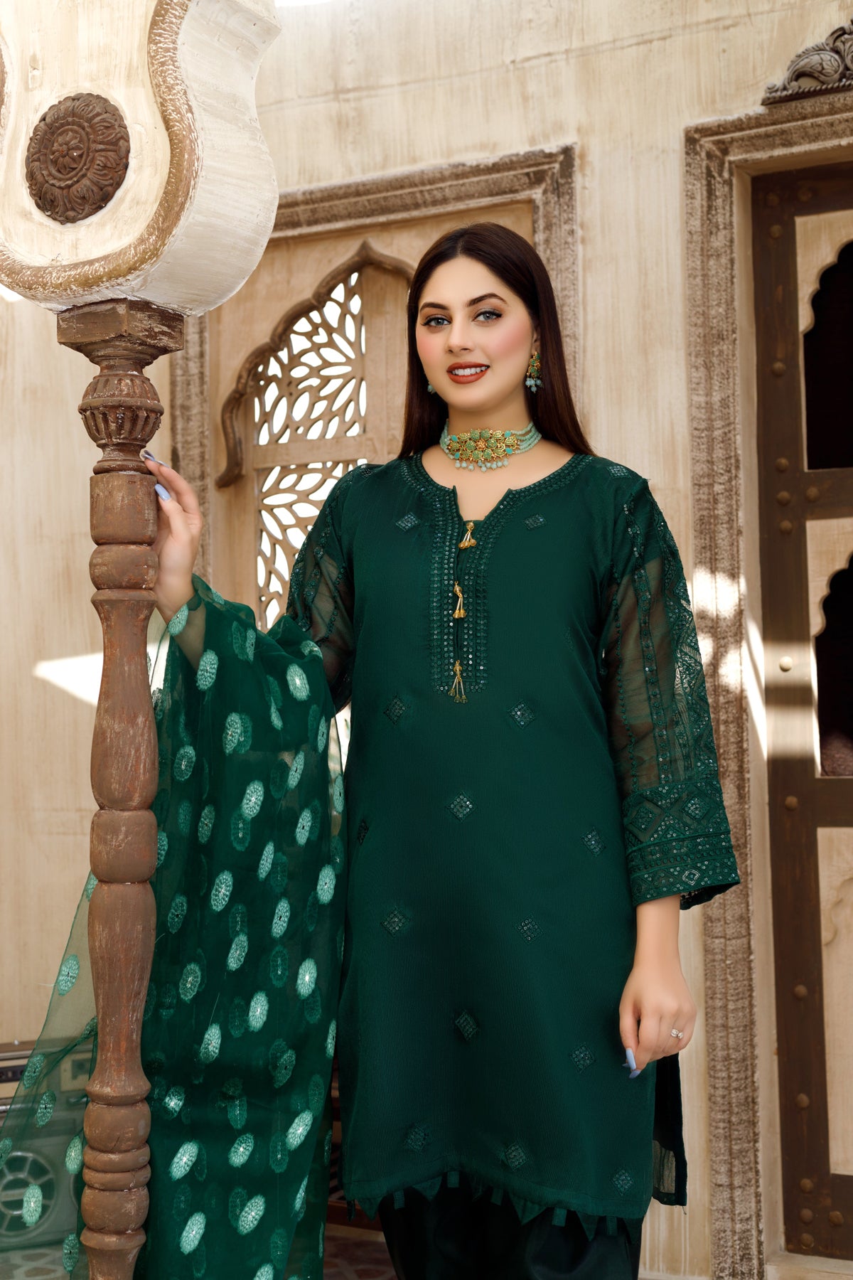 3PC EMB khadi net Suit
