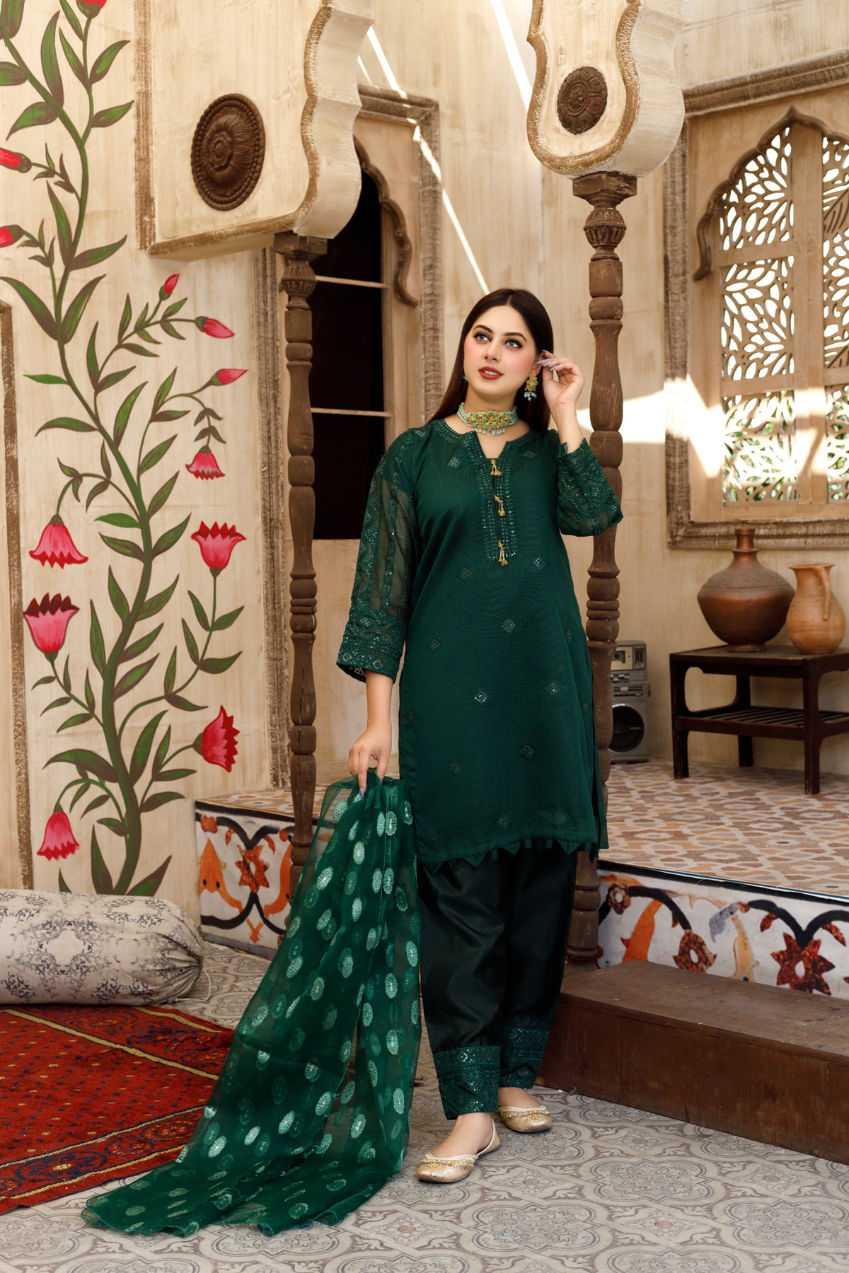 3PC EMB khadi net Suit
