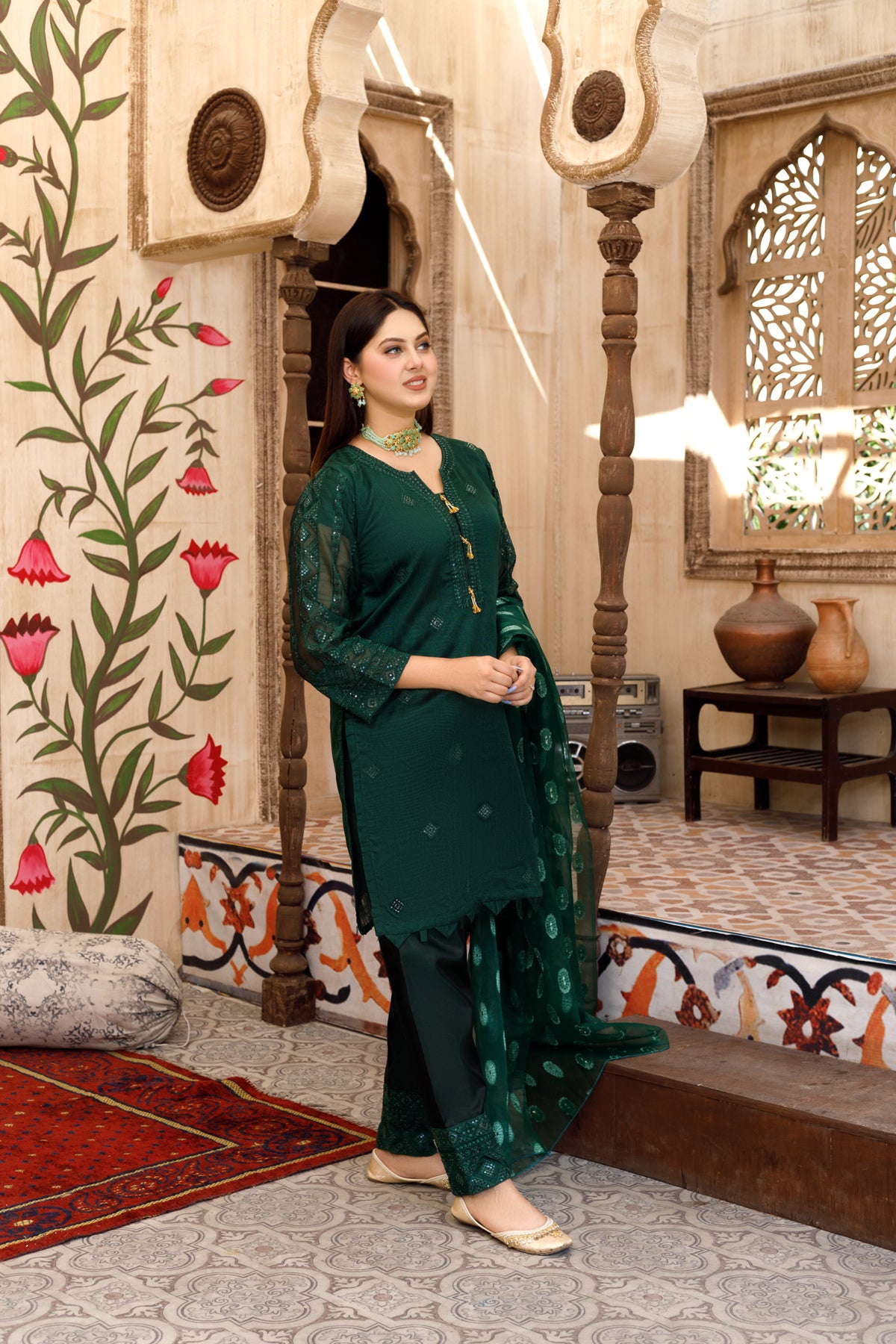 3PC EMB khadi net Suit