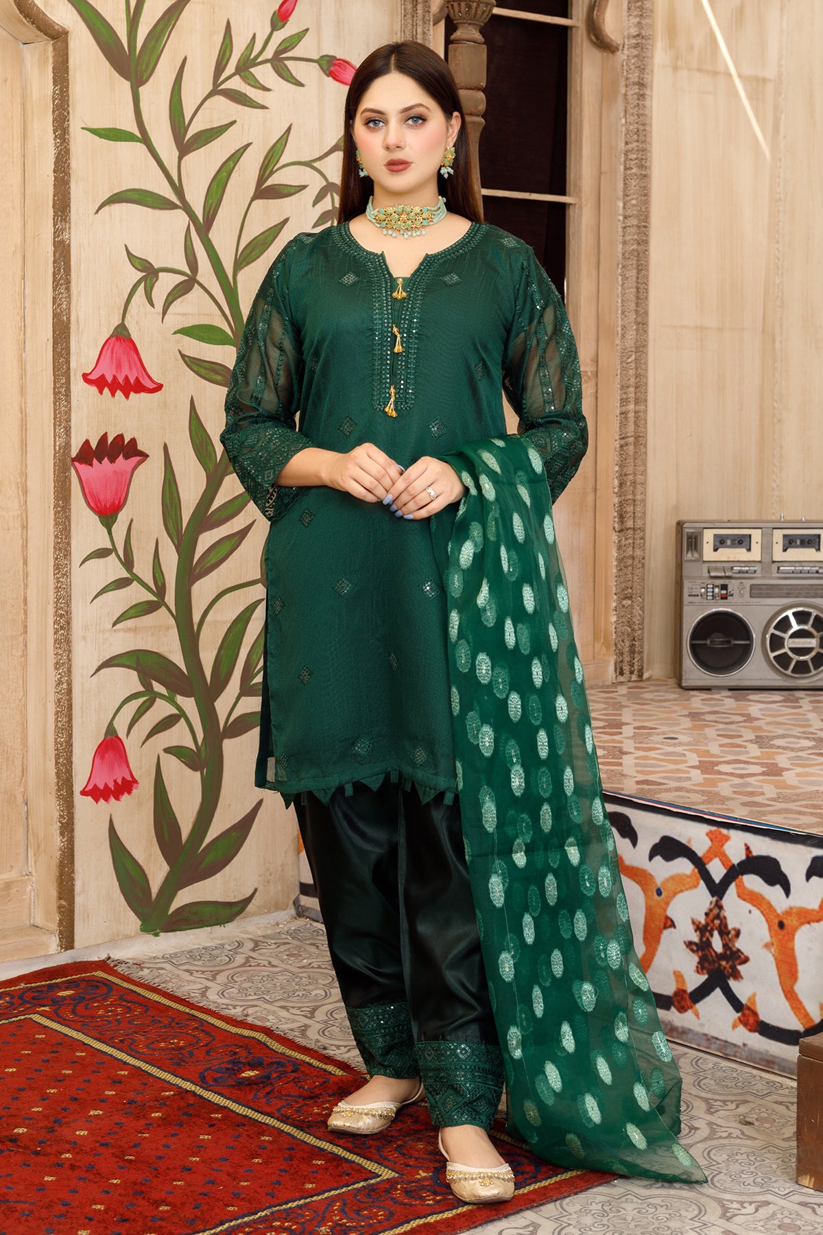 3PC EMB khadi net Suit