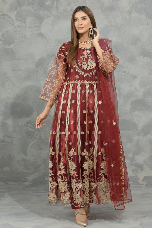 3PC Net Embroidered Maxi