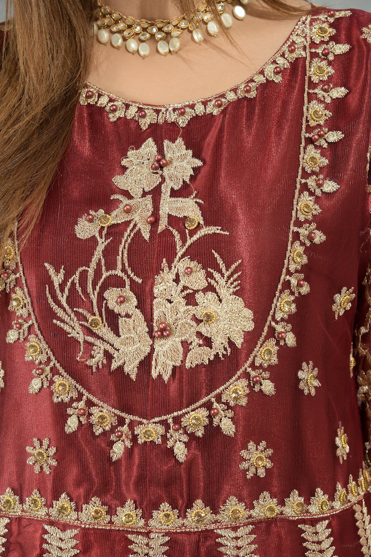 3PC Net Embroidered Maxi